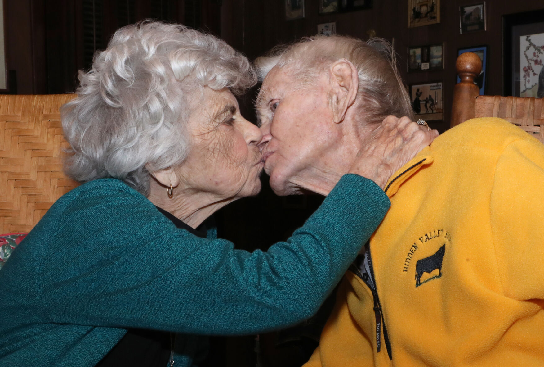 Dorothy and Tracy Brown kiss